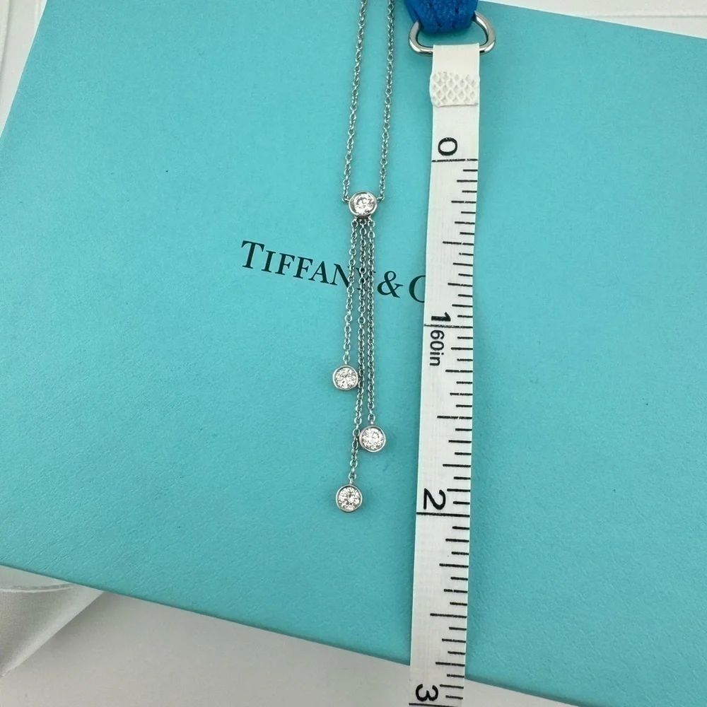 Tiffany & Co. Platinum Triple Diamond Drop Lavalier Necklace 16